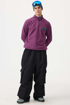 Men's Burgundy Baggy Multi-Pocket Ski Pants Corduroy Snow Pants