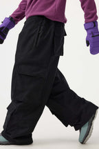 Men's Burgundy Baggy Multi-Pocket Snow Pants Corduroy Ski Pants - Gsou Snow