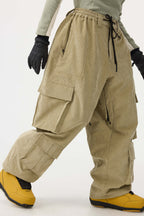 Women's Black Baggy Multi-Pocket Ski Pants Corduroy Snow Pants