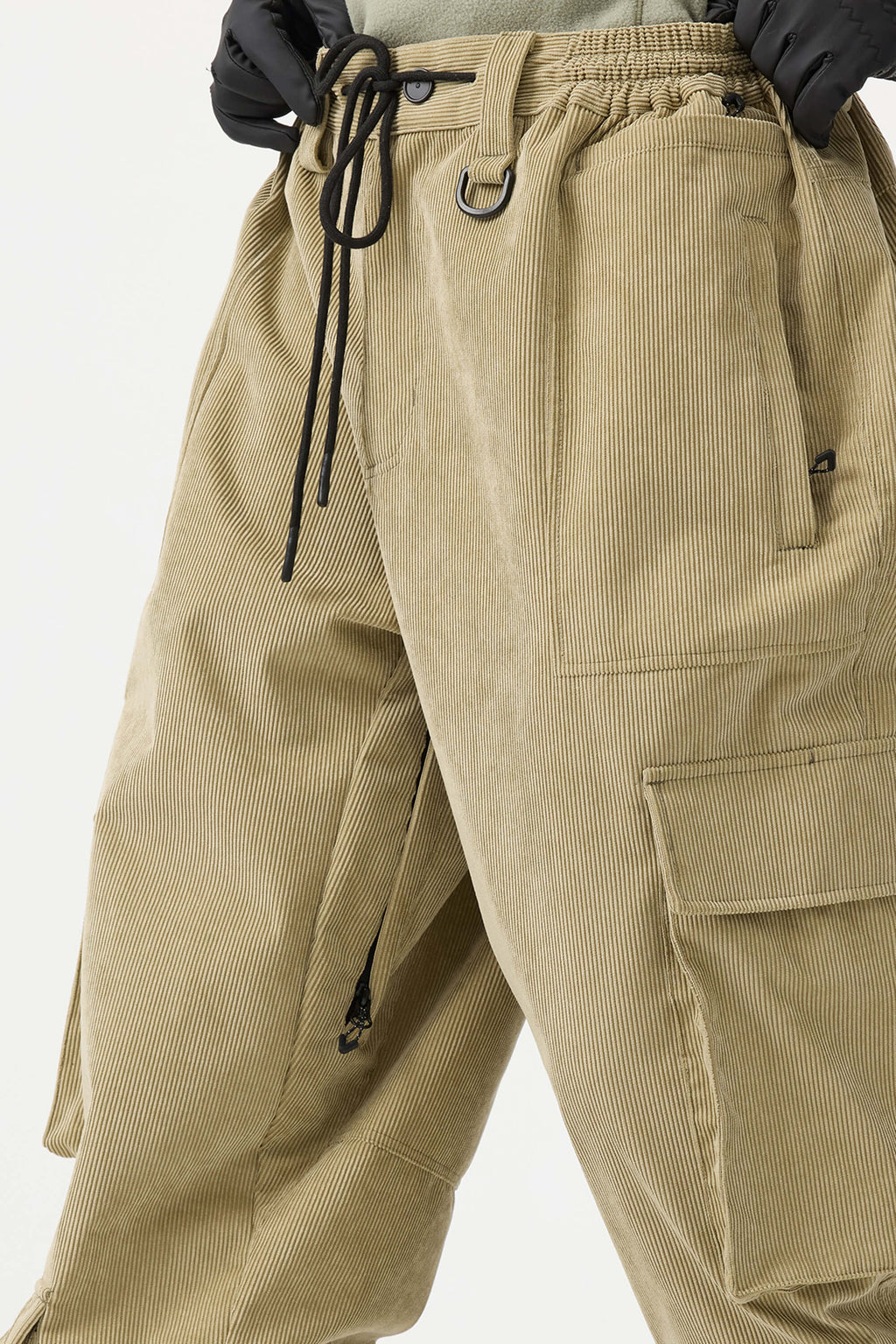 Women's Khaki Baggy Multi-Pocket Ski Pants Corduroy Snow Pants