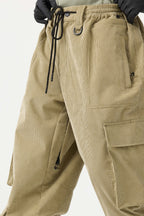 Women's Beige Baggy Multi-Pocket Snow Pants Corduroy Ski Pants - Gsou Snow