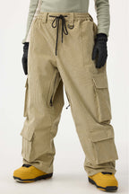 Women's Burgundy Baggy Multi-Pocket Ski Pants Corduroy Snow Pants