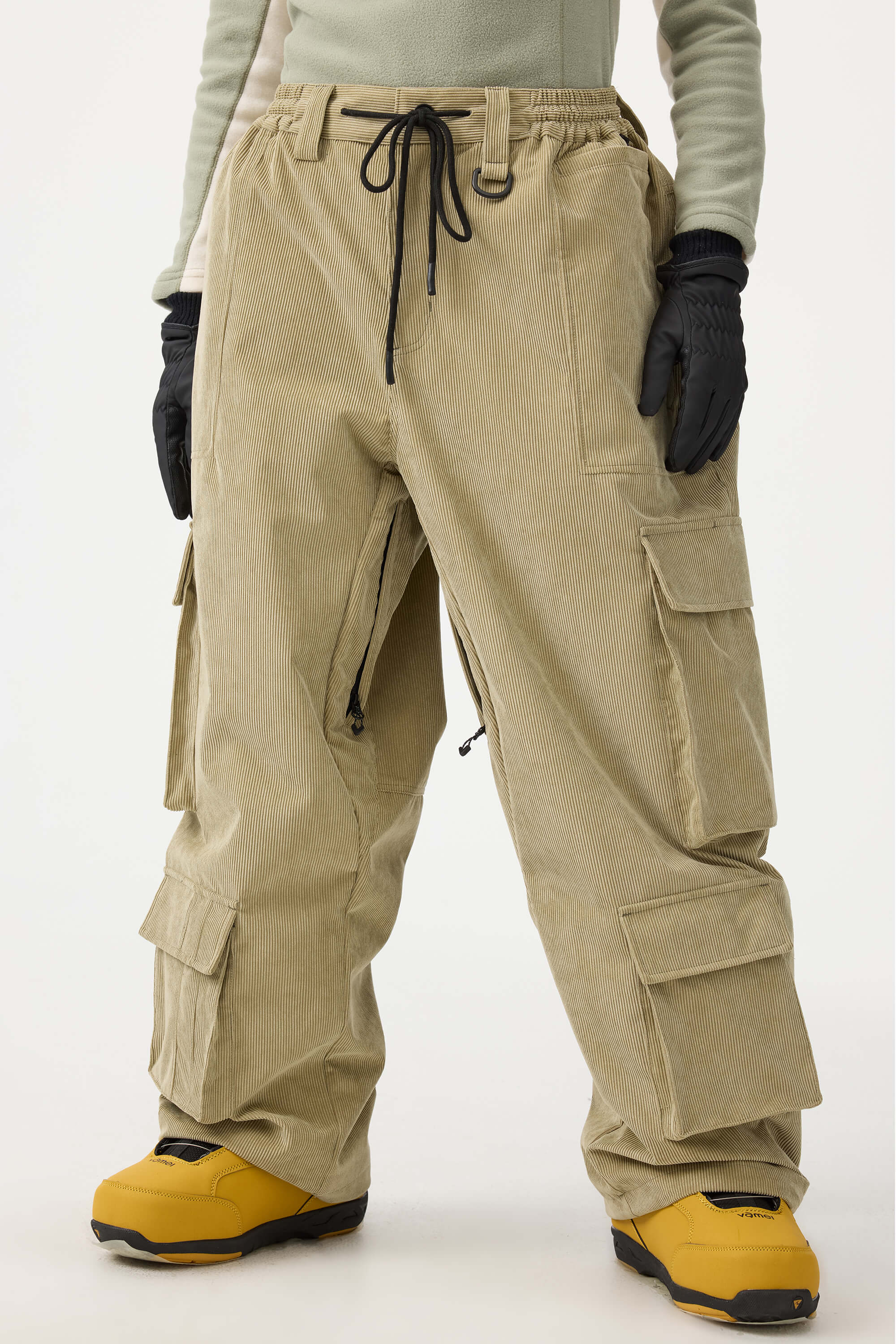 Women's Burgundy Baggy Multi-Pocket Ski Pants Corduroy Snow Pants