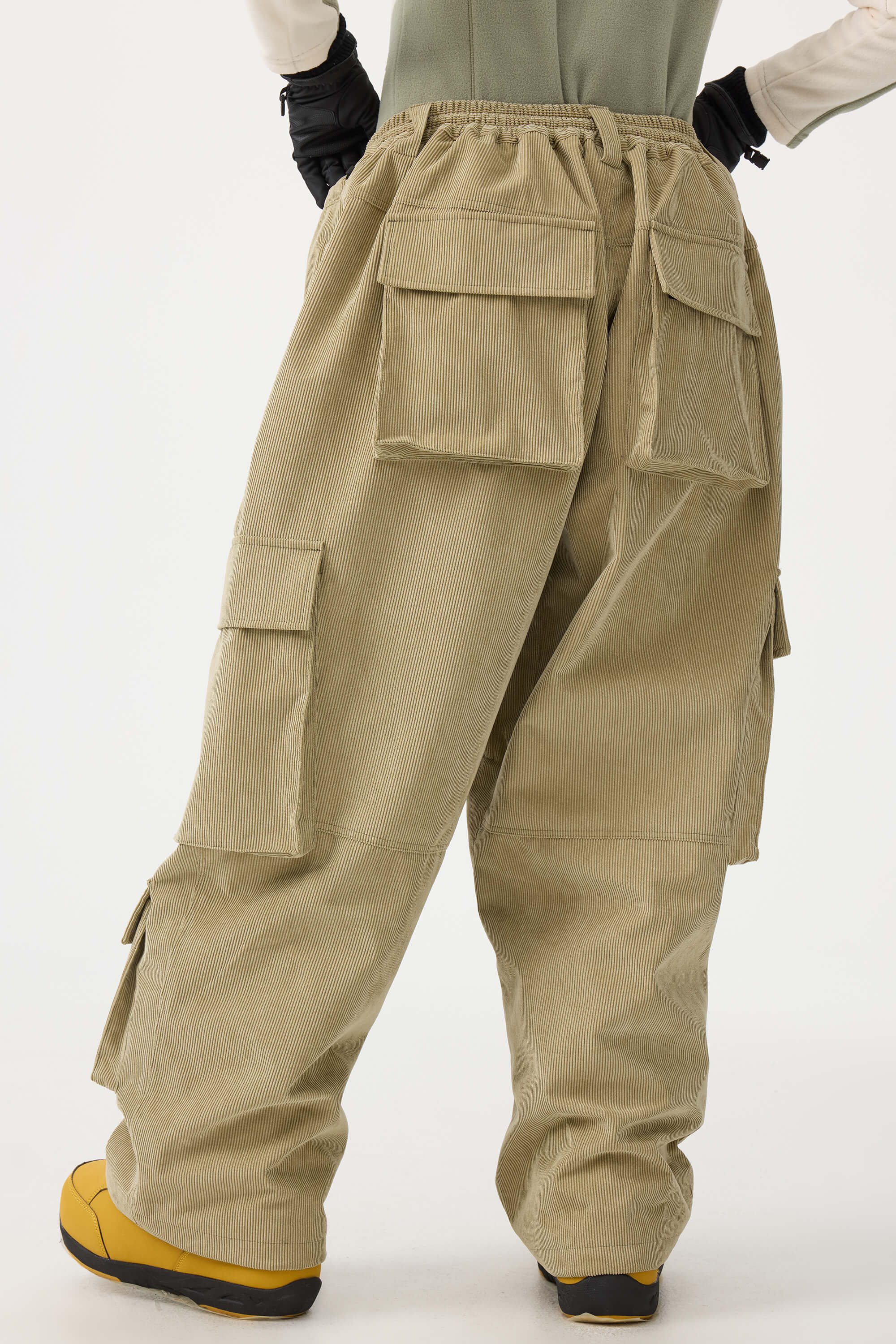 Women's Beige Baggy Multi-Pocket Snow Pants Corduroy Ski Pants - Gsou Snow