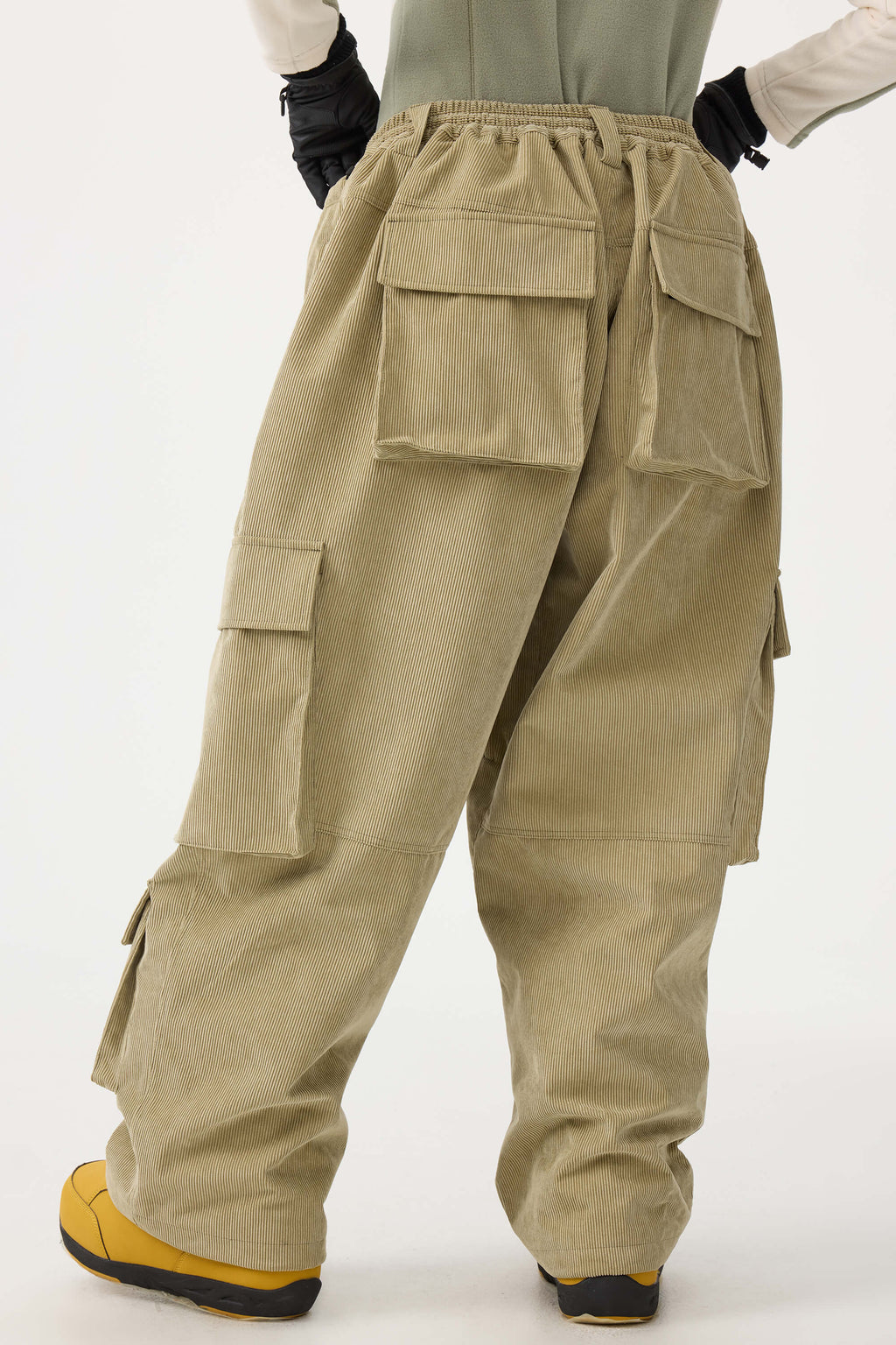 Women's Khaki Baggy Multi-Pocket Ski Pants Corduroy Snow Pants
