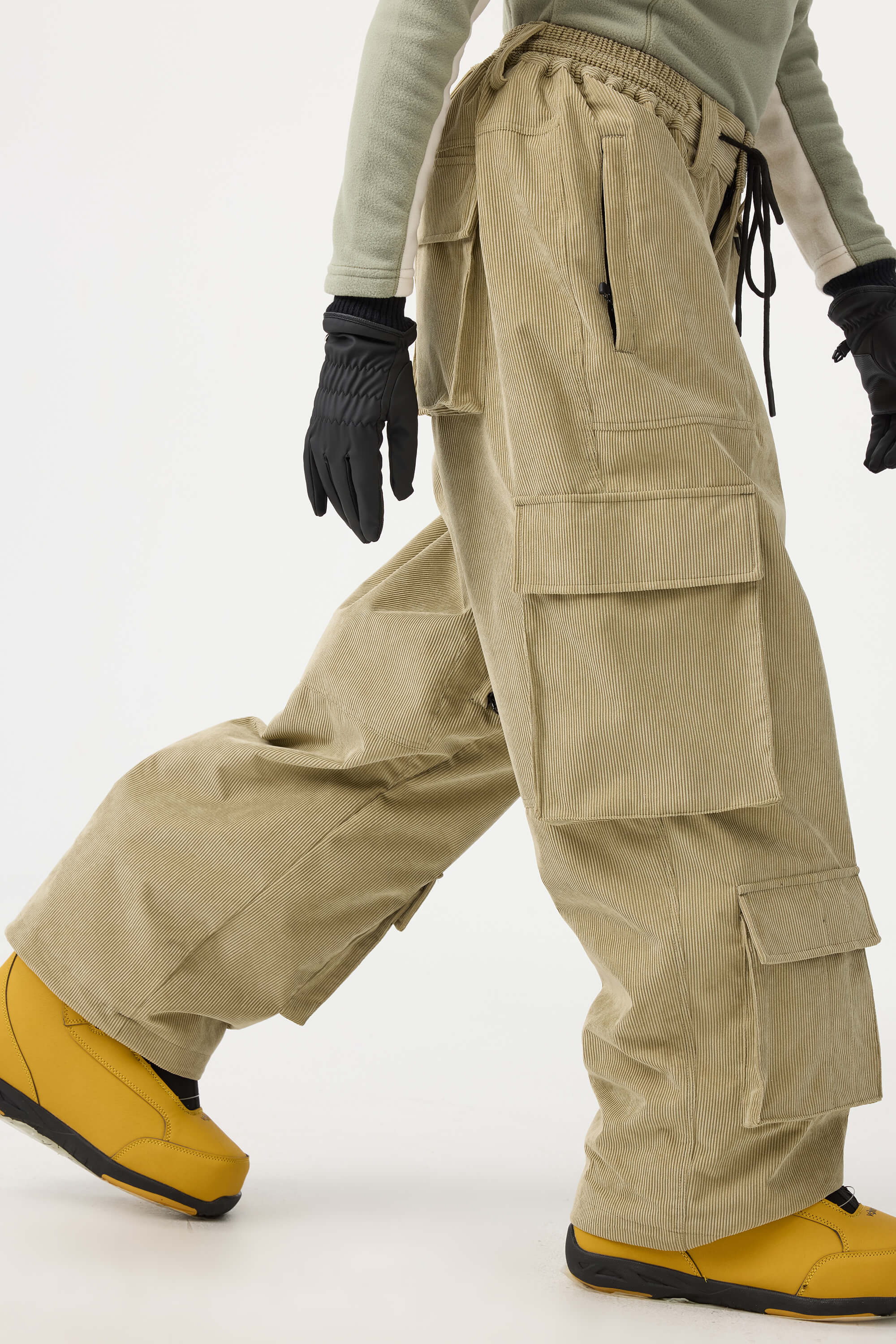 Women's Khaki Baggy Multi-Pocket Snow Pants Corduroy Ski Pants - Gsou Snow
