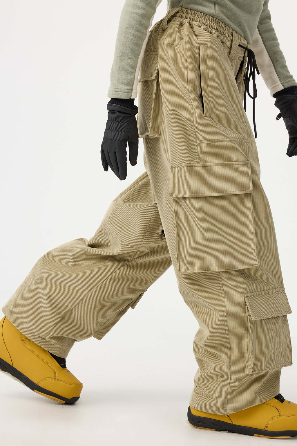 Women's Burgundy Baggy Multi-Pocket Ski Pants Corduroy Snow Pants
