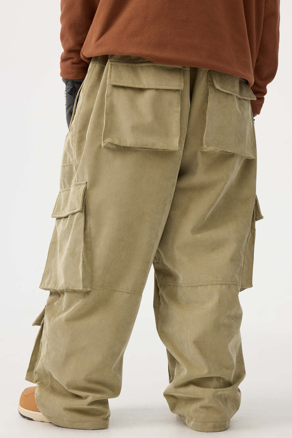 Men's Black Baggy Multi-Pocket Ski Pants Corduroy Snow Pants