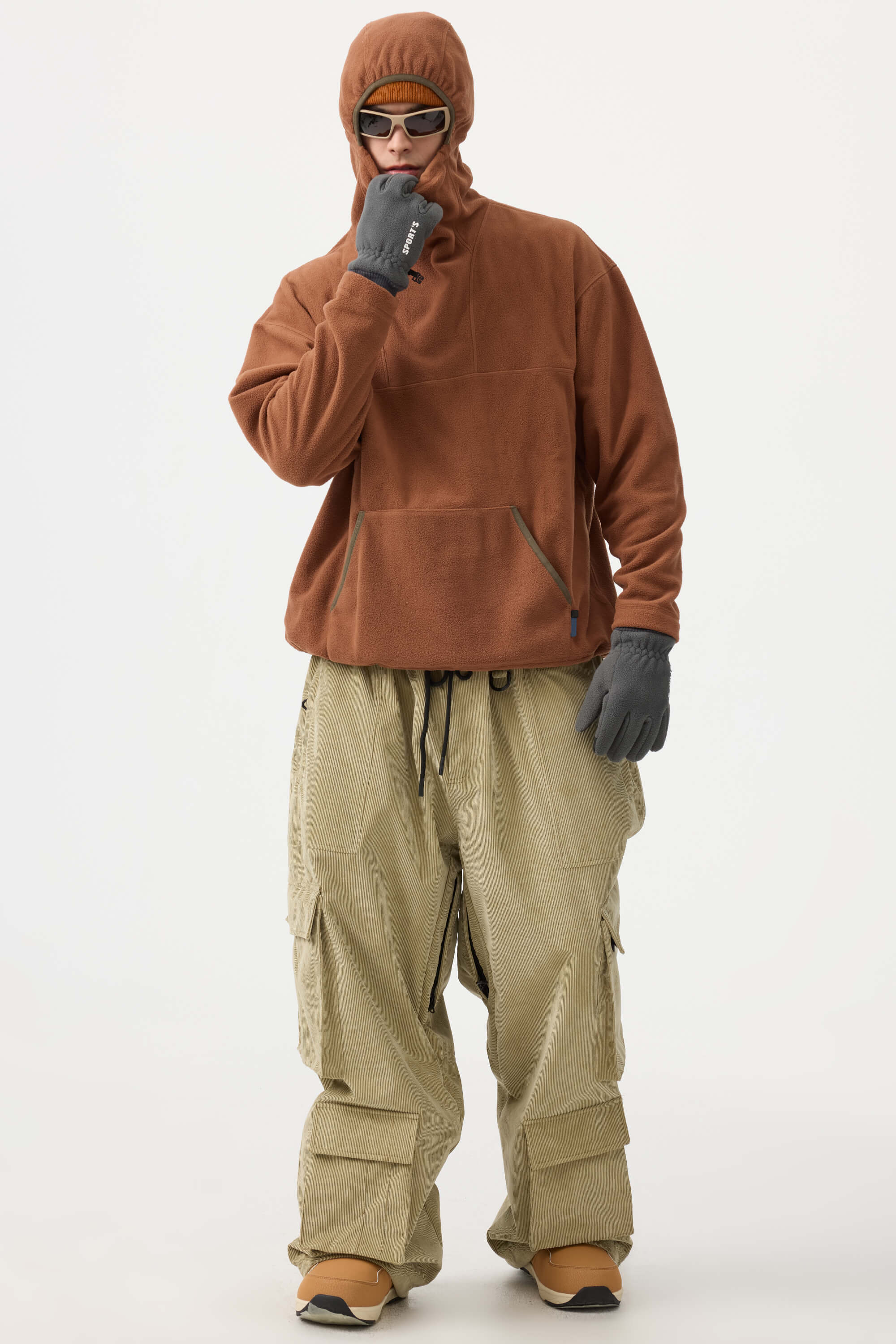 Men's Khaki Baggy Multi-Pocket Snow Pants Corduroy Ski Pants - Gsou Snow
