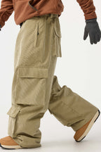 Men's Burgundy Baggy Multi-Pocket Ski Pants Corduroy Snow Pants