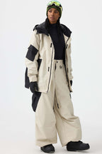 Women's Dark Gray Baggy Color-Blocked Snow Pants Cargo Pocket Ski Pants - Gsou Snow