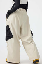 Women's Dark Gray Baggy Color-Blocked Ski Pants Cargo Pocket Snow Pants
