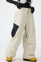 Women's Black Baggy Color-Blocked Snow Pants Cargo Pocket Ski Pants - Gsou Snow