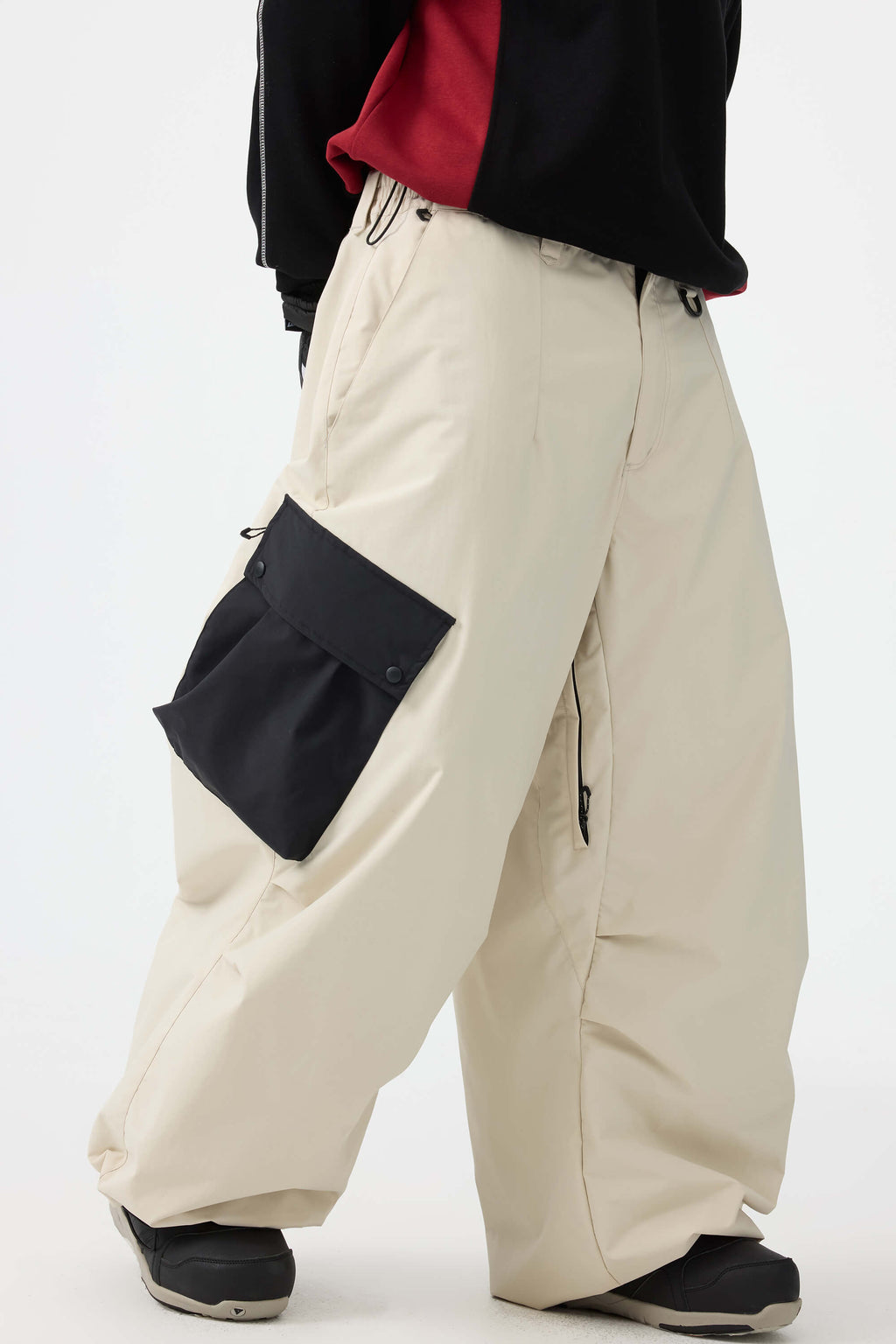 Men's Dark Gray Baggy Color-Blocked Ski Pants Cargo Pocket Snow Pants