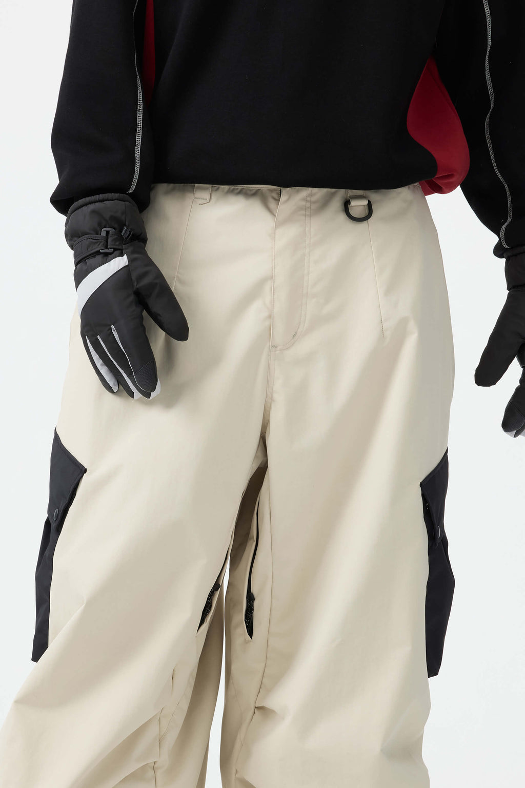Men's Dark Gray Baggy Color-Blocked Ski Pants Cargo Pocket Snow Pants