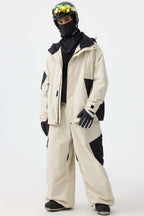 Men's Dark Gray Baggy Color-Blocked Snow Pants Cargo Pocket Ski Pants - Gsou Snow