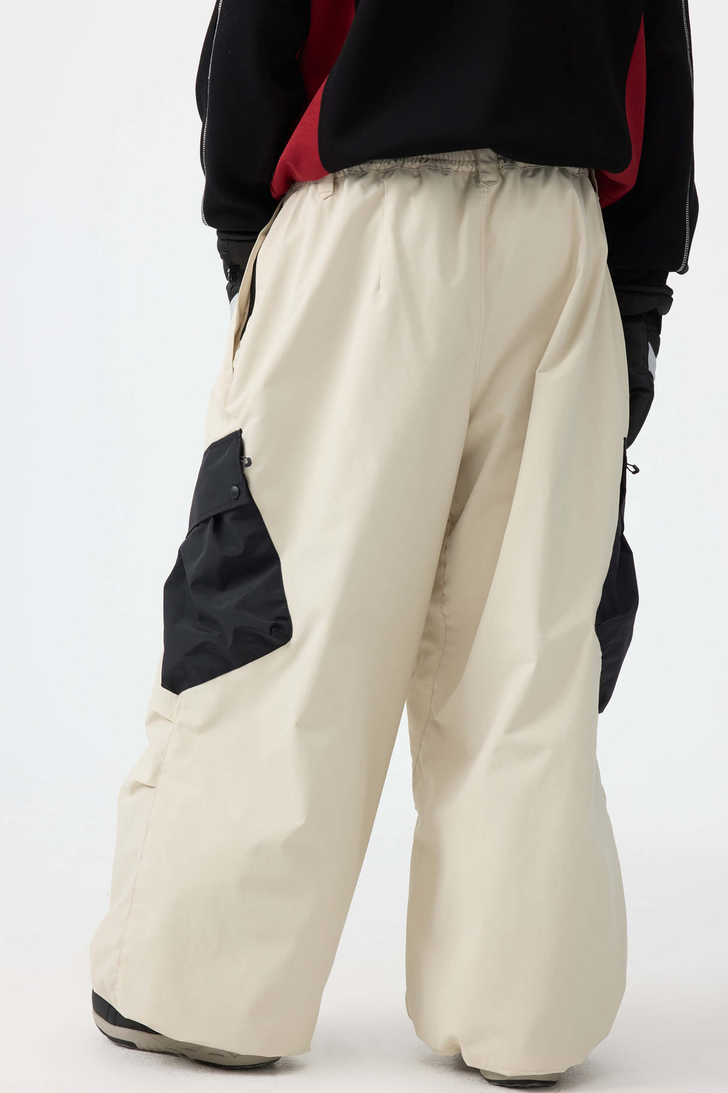 Men's Dark Gray Baggy Color-Blocked Ski Pants Cargo Pocket Snow Pants