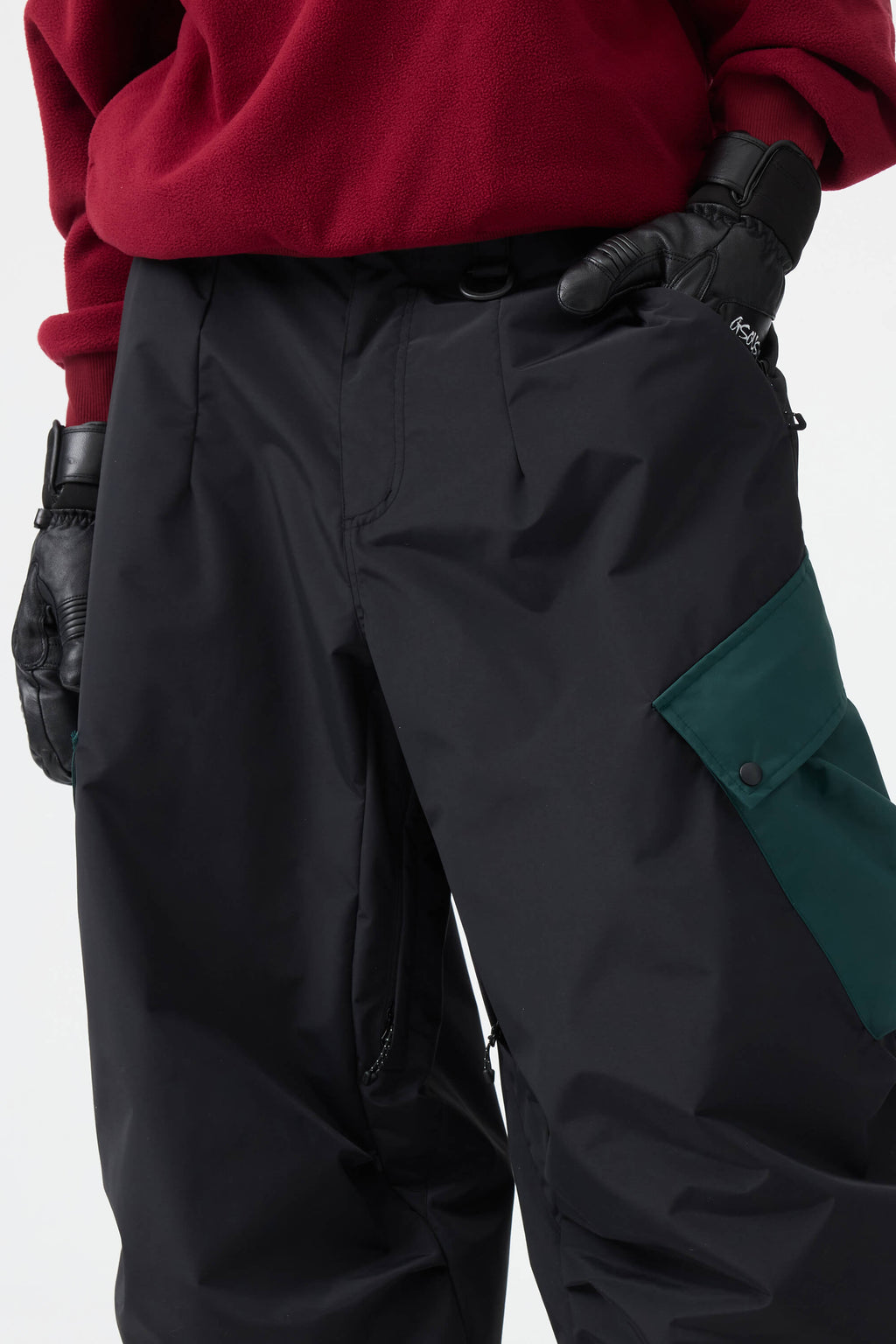 Women's Dark Gray Baggy Color-Blocked Ski Pants Cargo Pocket Snow Pants