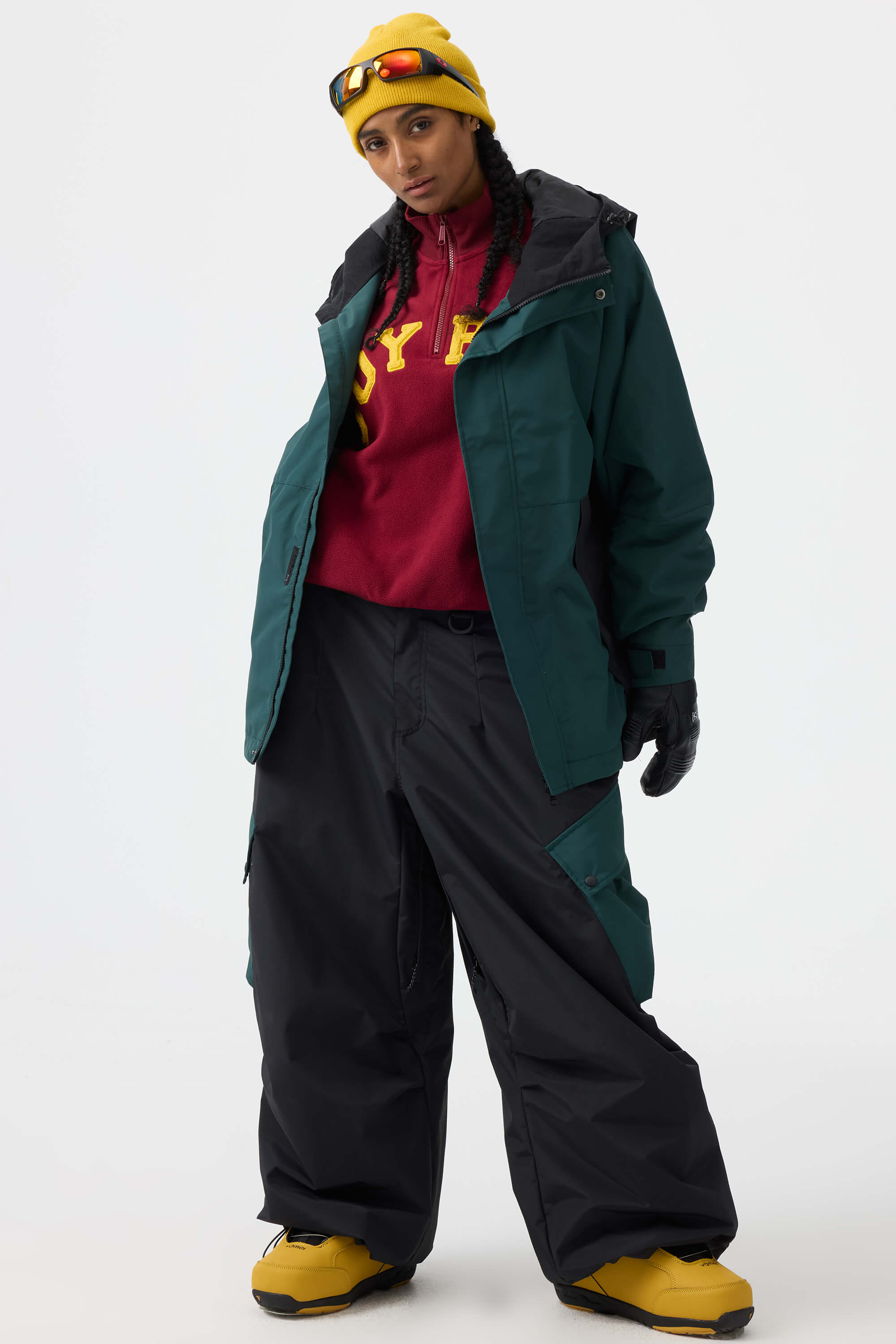 Women's Coffee Baggy Color-Blocked Snow Pants Cargo Pocket Ski Pants - Gsou Snow