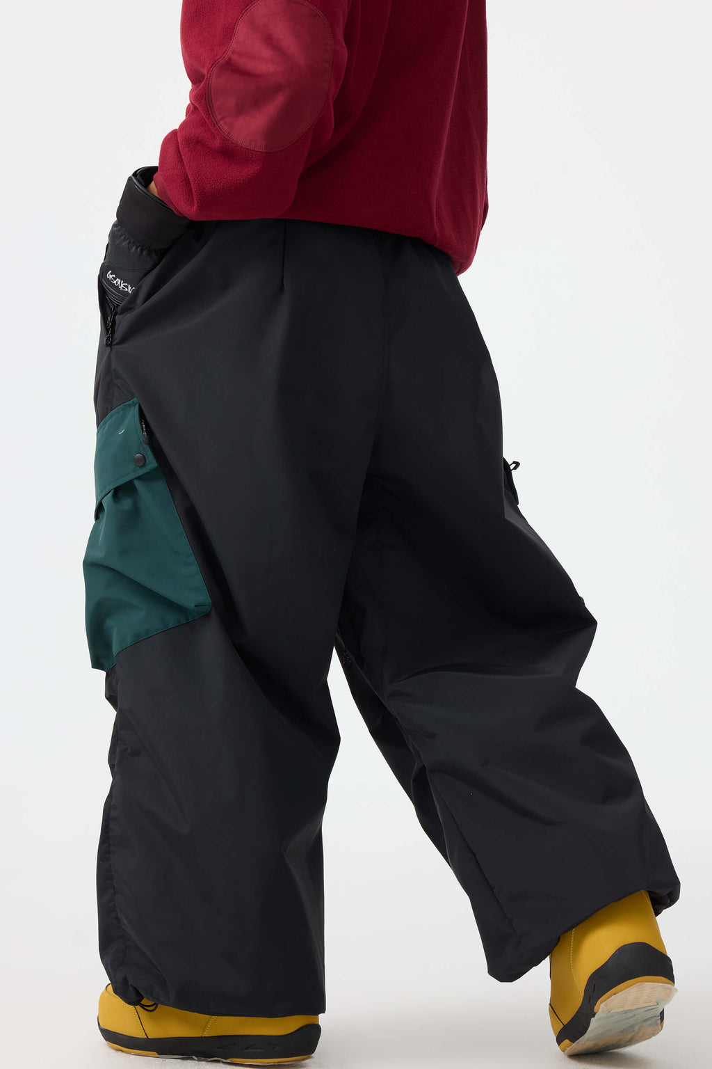 Women's Black Baggy Color-Blocked Ski Pants Cargo Pocket Snow Pants