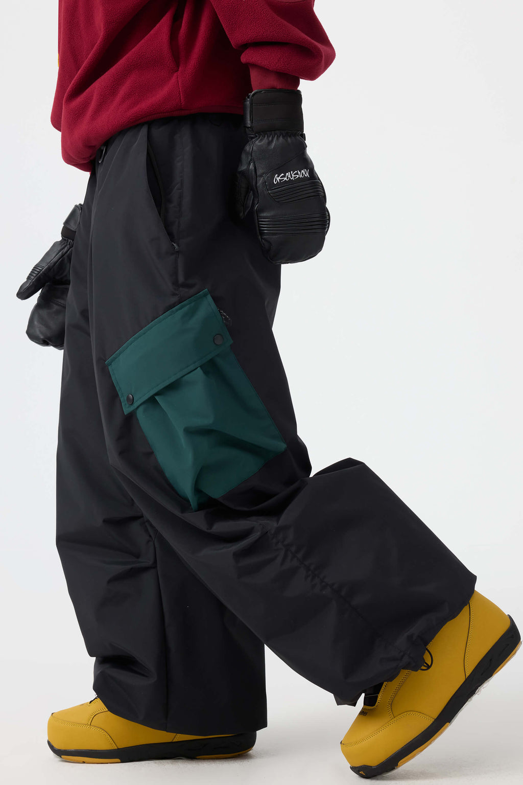 Women's Dark Gray Baggy Color-Blocked Ski Pants Cargo Pocket Snow Pants