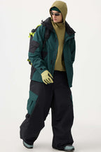 Men's Dark Gray Baggy Color-Blocked Ski Pants Cargo Pocket Snow Pants