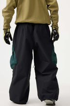 Men's Black Baggy Color-Blocked Snow Pants Cargo Pocket Ski Pants - Gsou Snow
