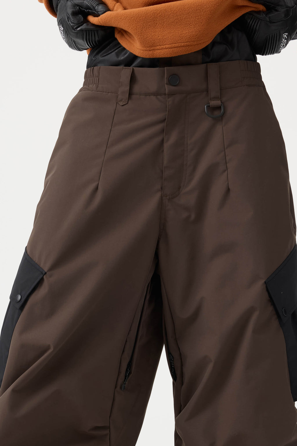 Women's Coffee Baggy Color-Blocked Snow Pants Cargo Pocket Ski Pants - Gsou Snow