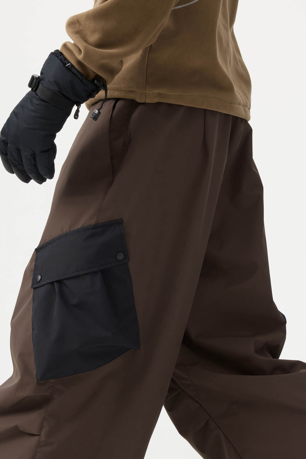 Men's Dark Gray Baggy Color-Blocked Ski Pants Cargo Pocket Snow Pants