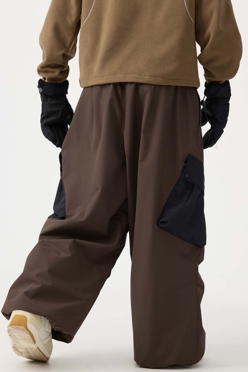 Men's Dark Gray Baggy Color-Blocked Ski Pants Cargo Pocket Snow Pants