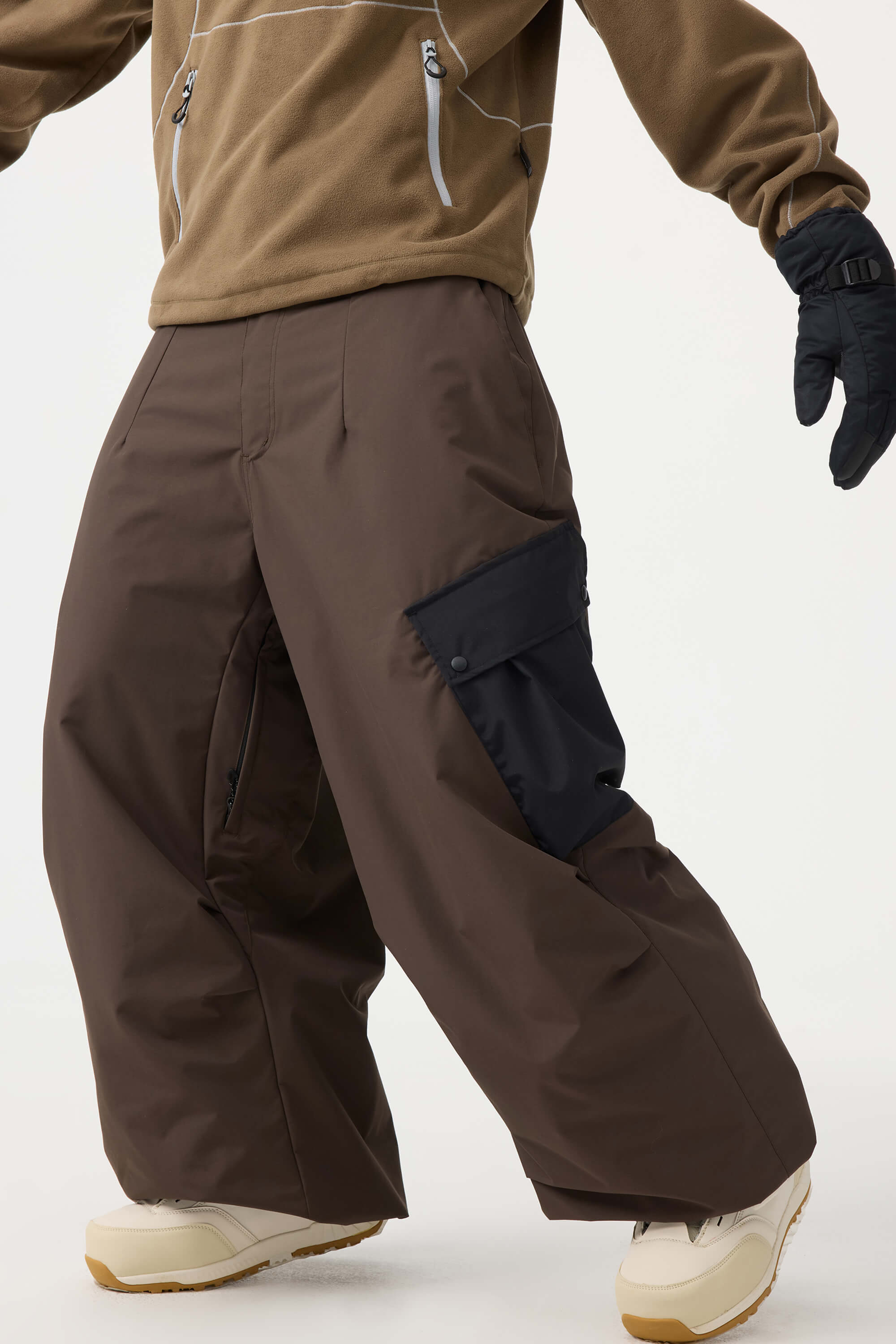 Men's Black Baggy Color-Blocked Snow Pants Cargo Pocket Ski Pants - Gsou Snow