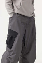 Men's Dark Gray Baggy Color-Blocked Snow Pants Cargo Pocket Ski Pants - Gsou Snow