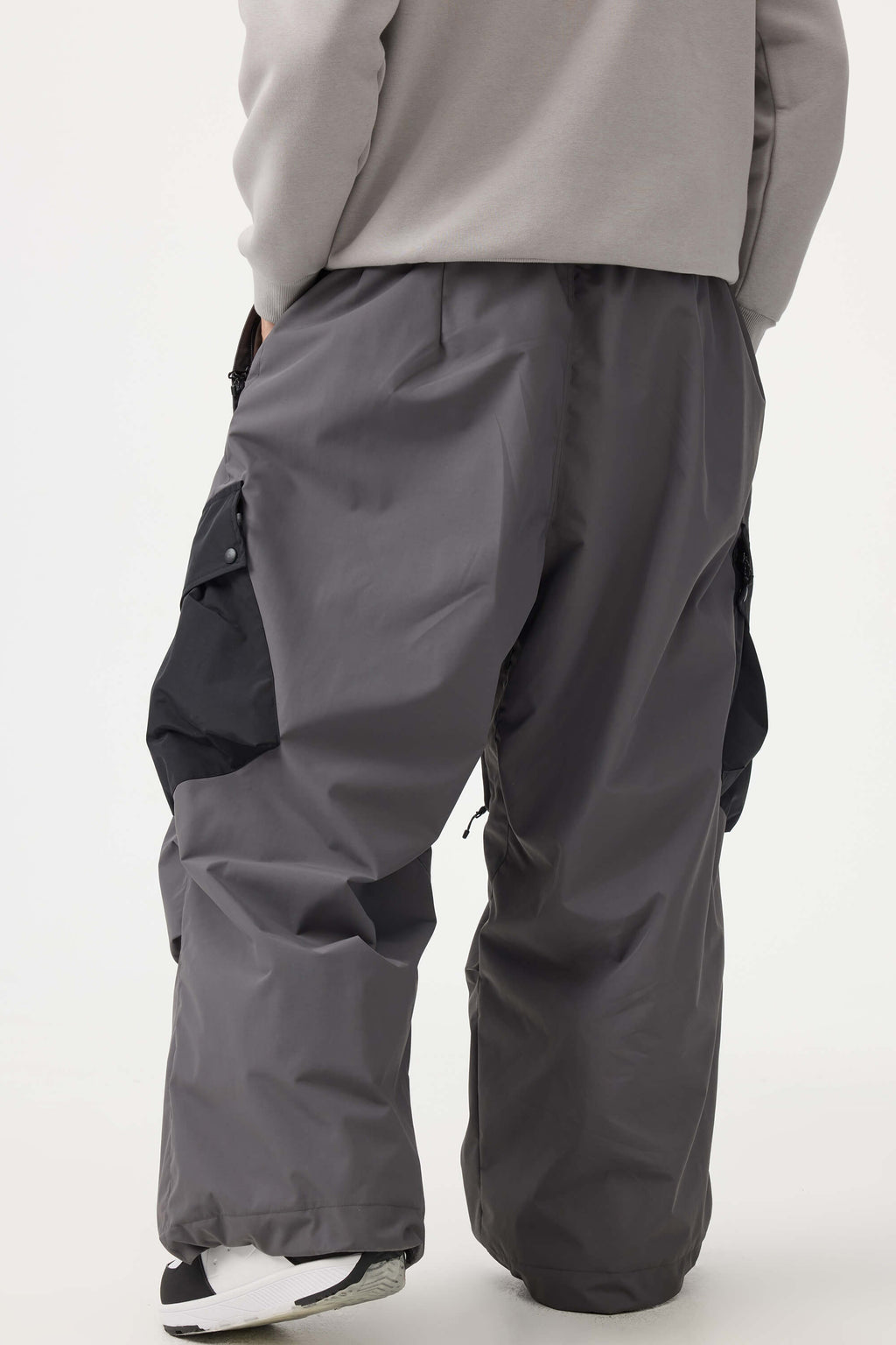 Men's Black Baggy Color-Blocked Ski Pants Cargo Pocket Snow Pants