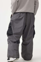 Men's Black Baggy Color-Blocked Snow Pants Cargo Pocket Ski Pants - Gsou Snow