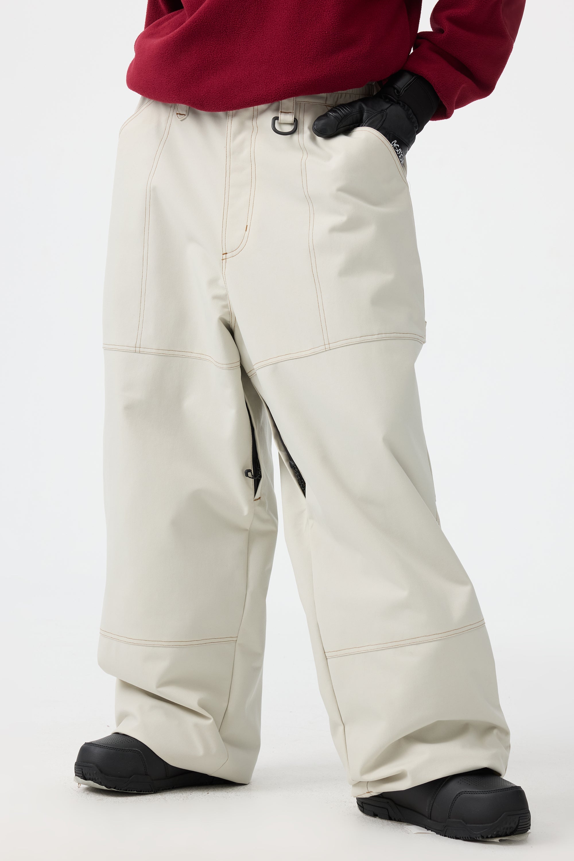 Women's Beige Baggy Oxford Snow Pants Workwear Ski Pants - Gsou Snow