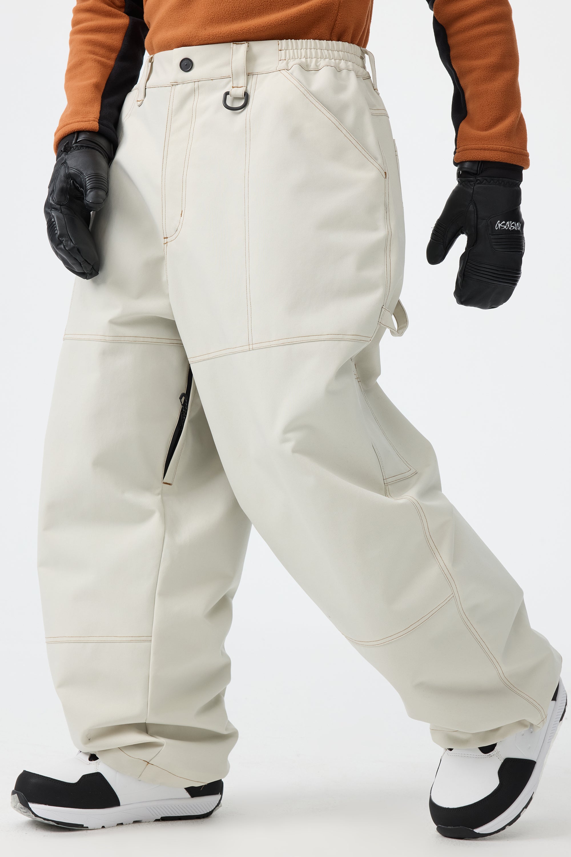 Men's Dark Brown Baggy Workwear Ski Pants Oxford Snow Pants