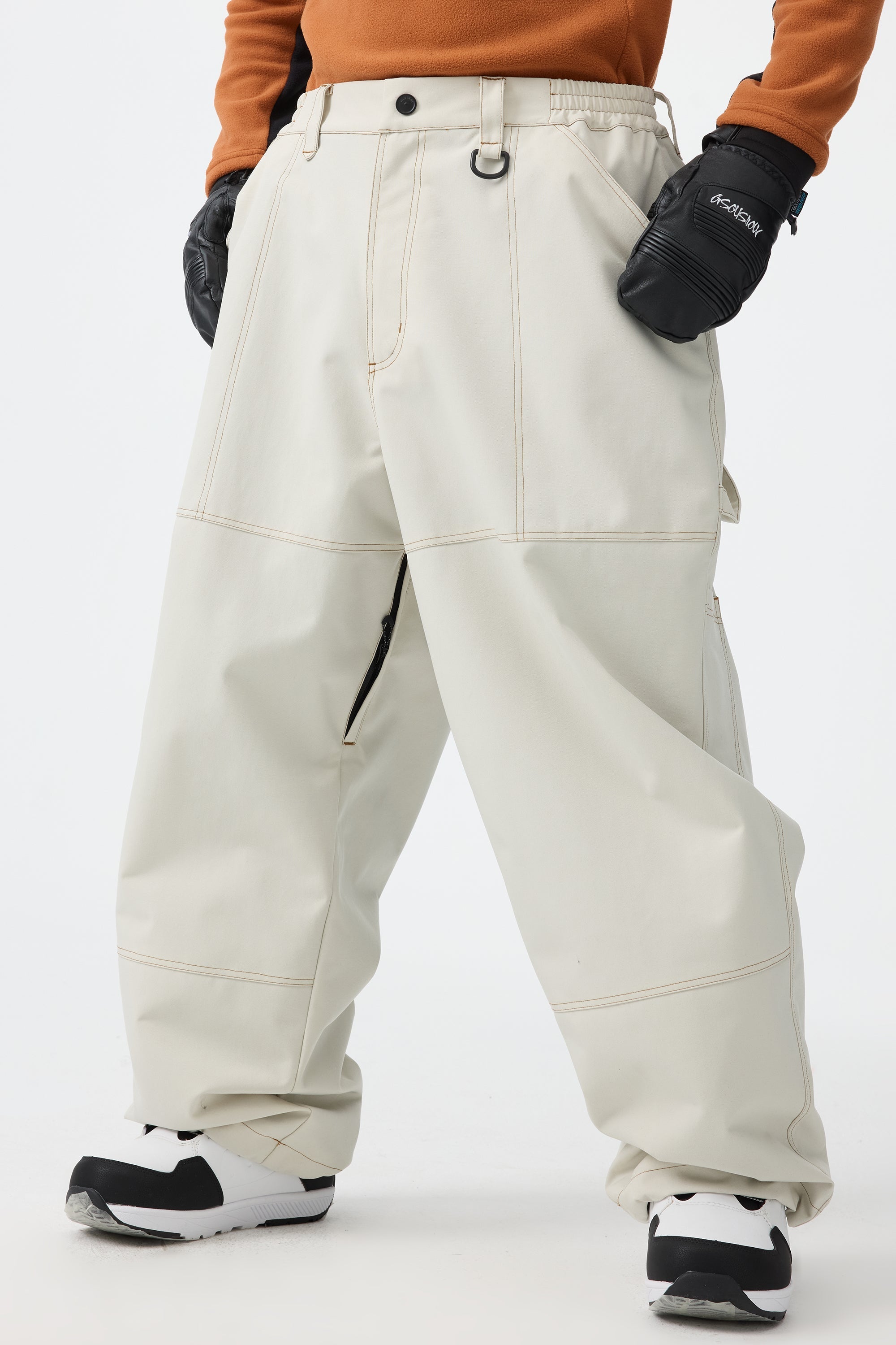 Men's Dark Brown Baggy Workwear Ski Pants Oxford Snow Pants