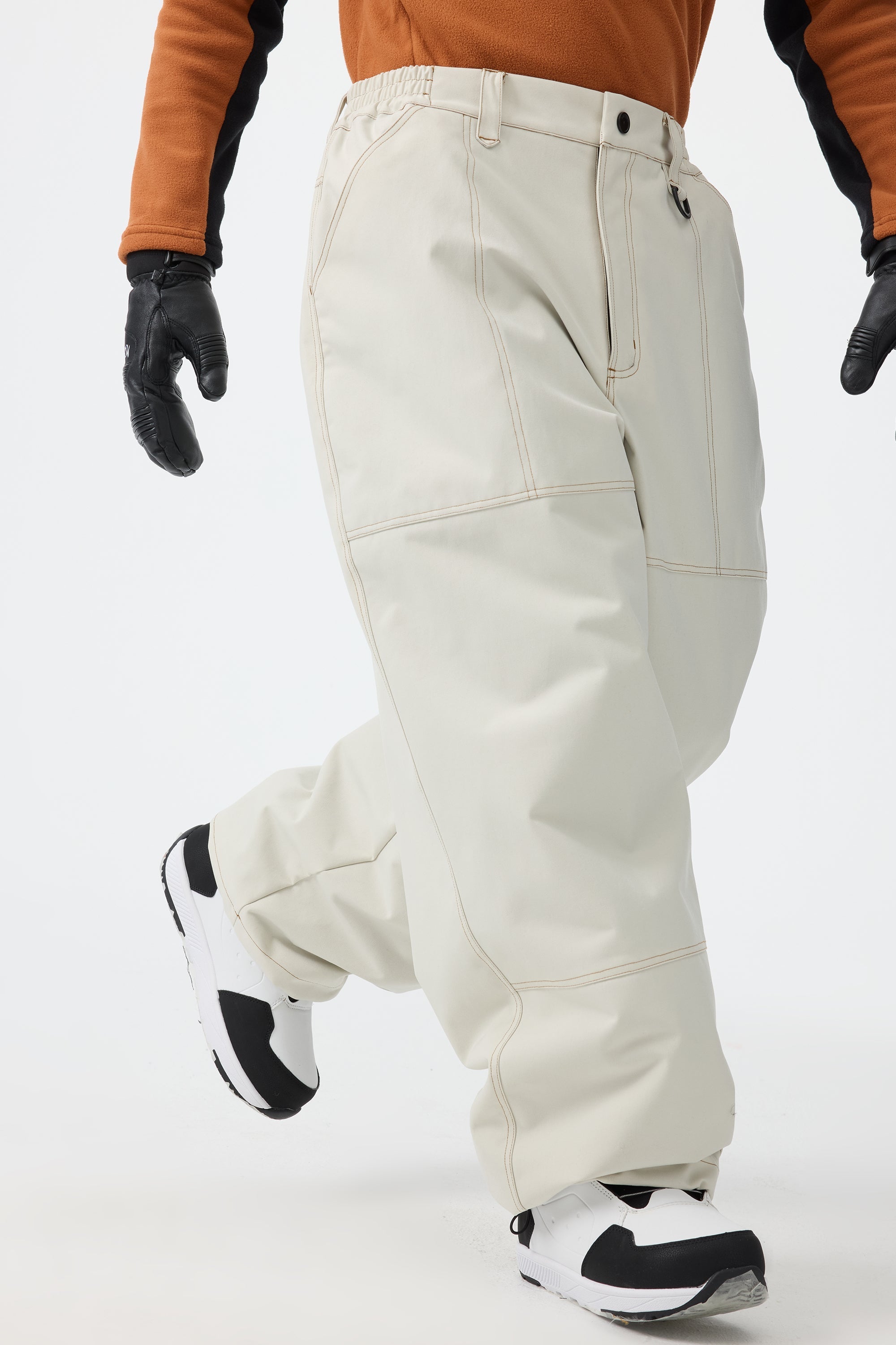 Men's Beige Baggy Oxford Snow Pants Workwear Ski Pants - Gsou Snow