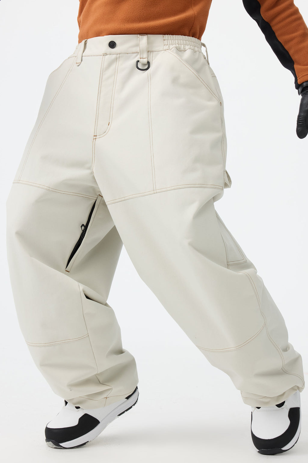 Men's Beige Baggy Oxford Snow Pants Workwear Ski Pants - Gsou Snow