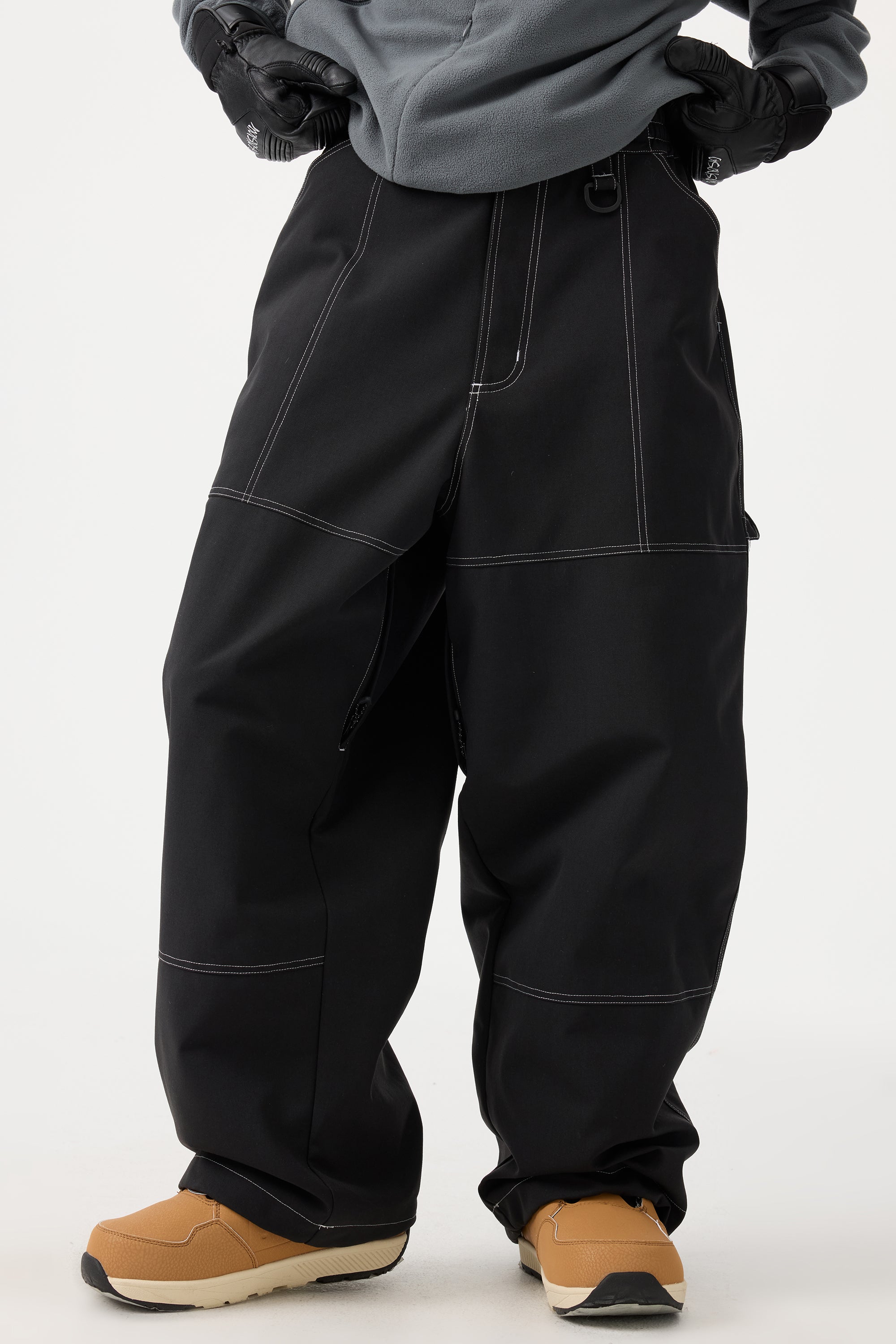 Women's Dark Brown Baggy Workwear Ski Pants Oxford Snow Pants