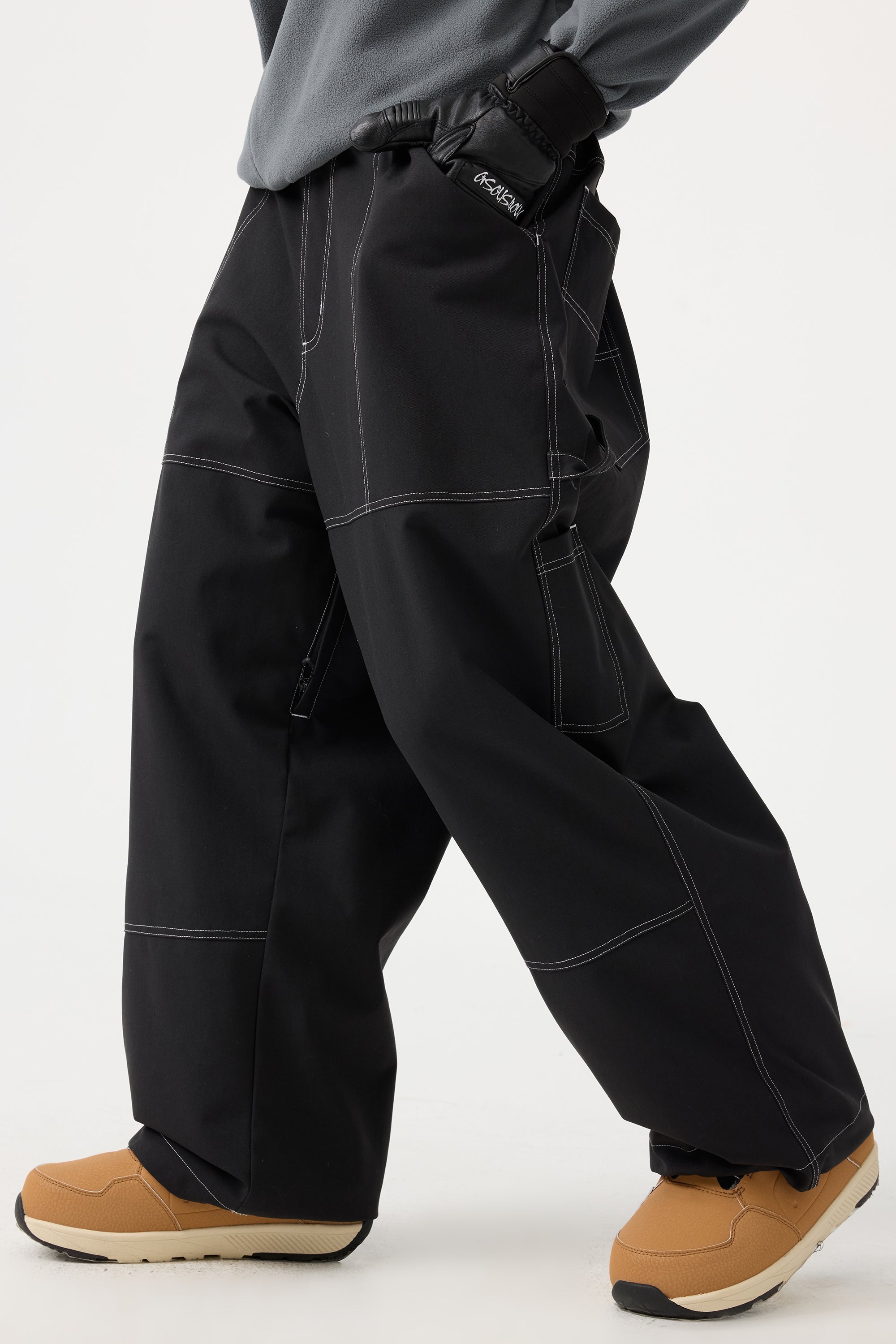 Women's Black Baggy Workwear Ski Pants Oxford Snow Pants
