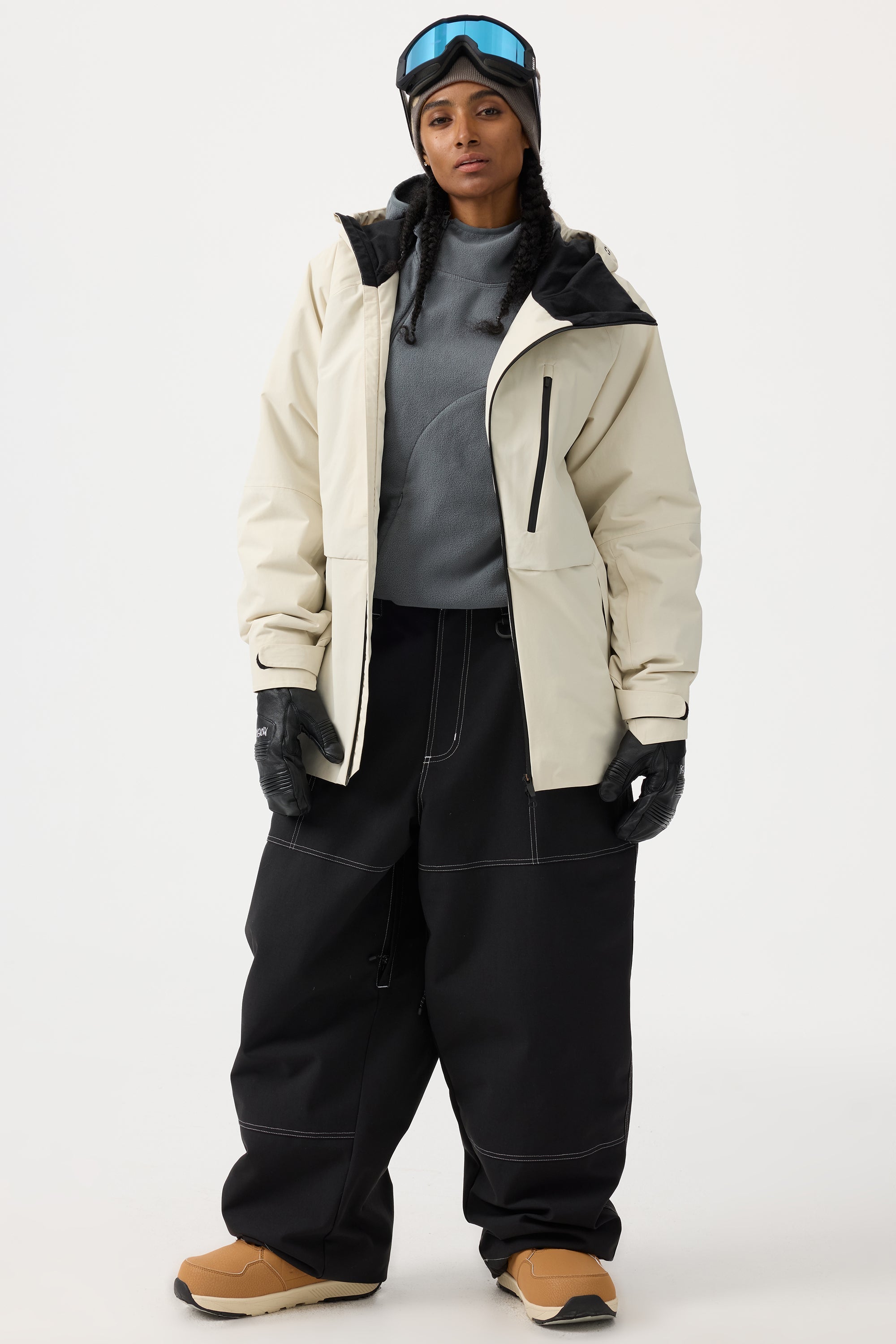 Women's Dark Brown Baggy Snow Pants Oxford Workwear Ski Pants - Gsou Snow