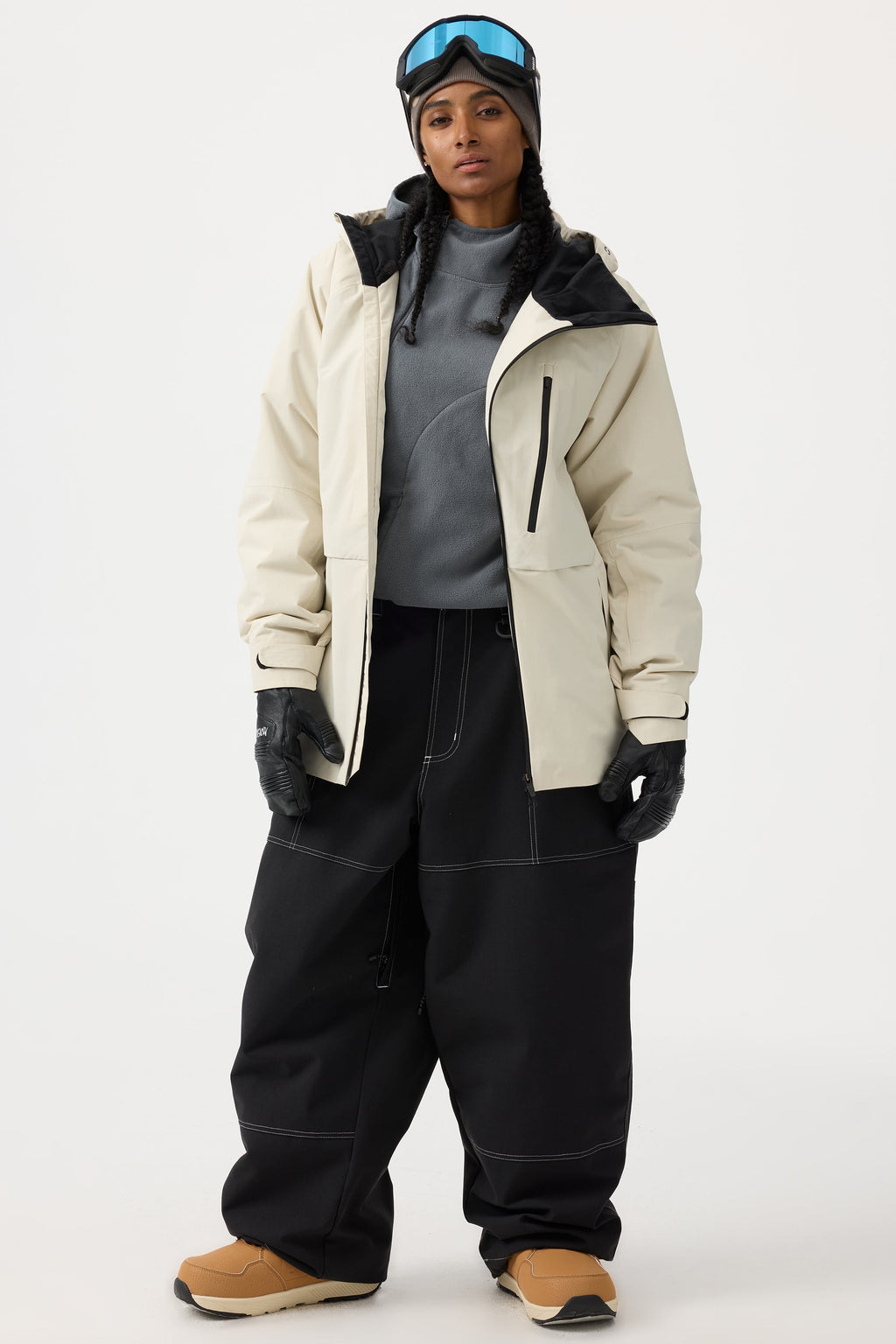 Women's Caramel Baggy Workwear Ski Pants Oxford Snow Pants