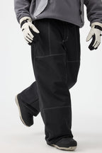 Men's Beige Baggy Oxford Snow Pants Workwear Ski Pants - Gsou Snow