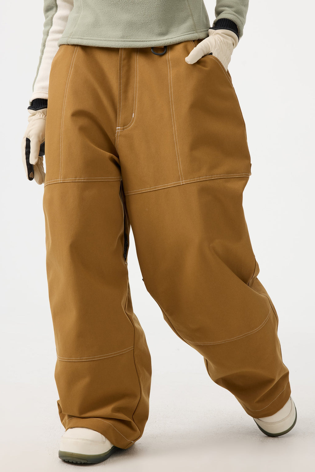 Women's Beige Baggy Workwear Ski Pants Oxford Snow Pants