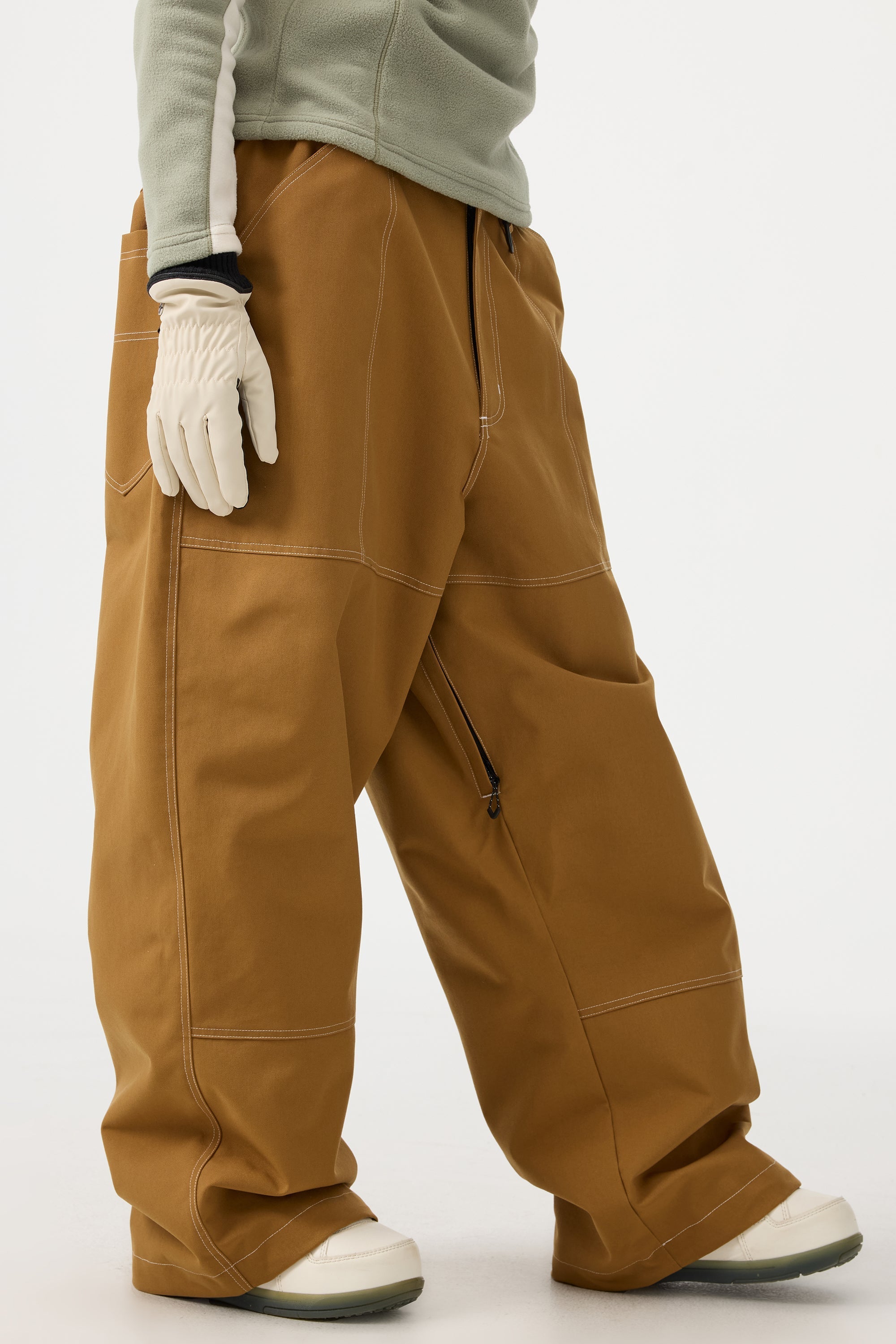 Women's Dark Brown Baggy Workwear Ski Pants Oxford Snow Pants