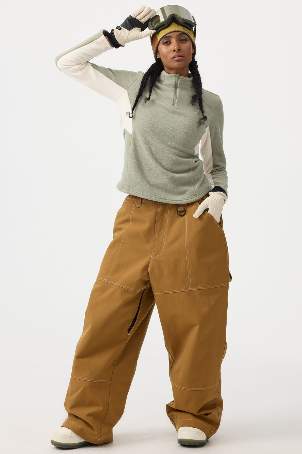 Women's Beige Baggy Workwear Ski Pants Oxford Snow Pants