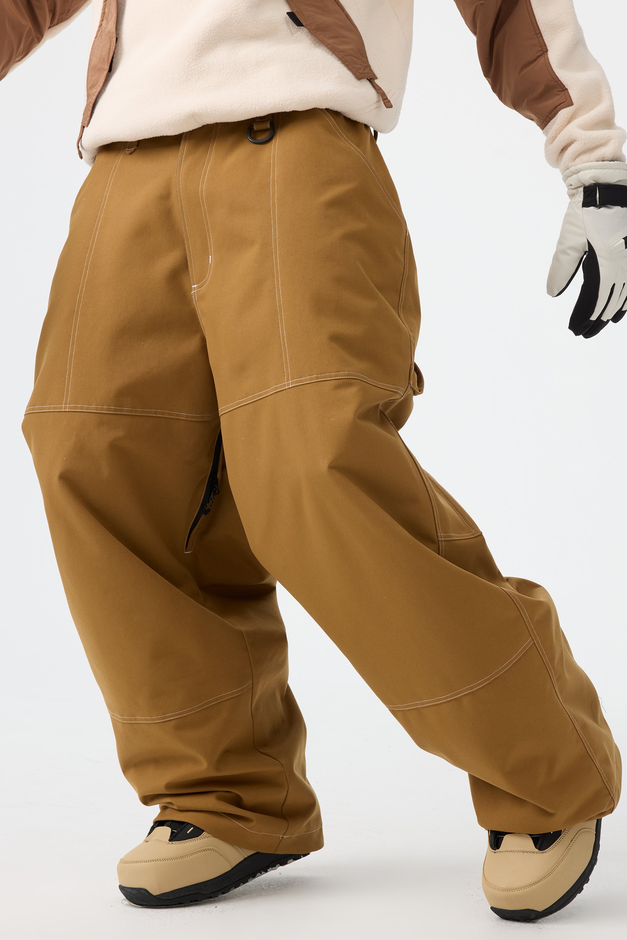 Men's Beige Baggy Oxford Snow Pants Workwear Ski Pants - Gsou Snow