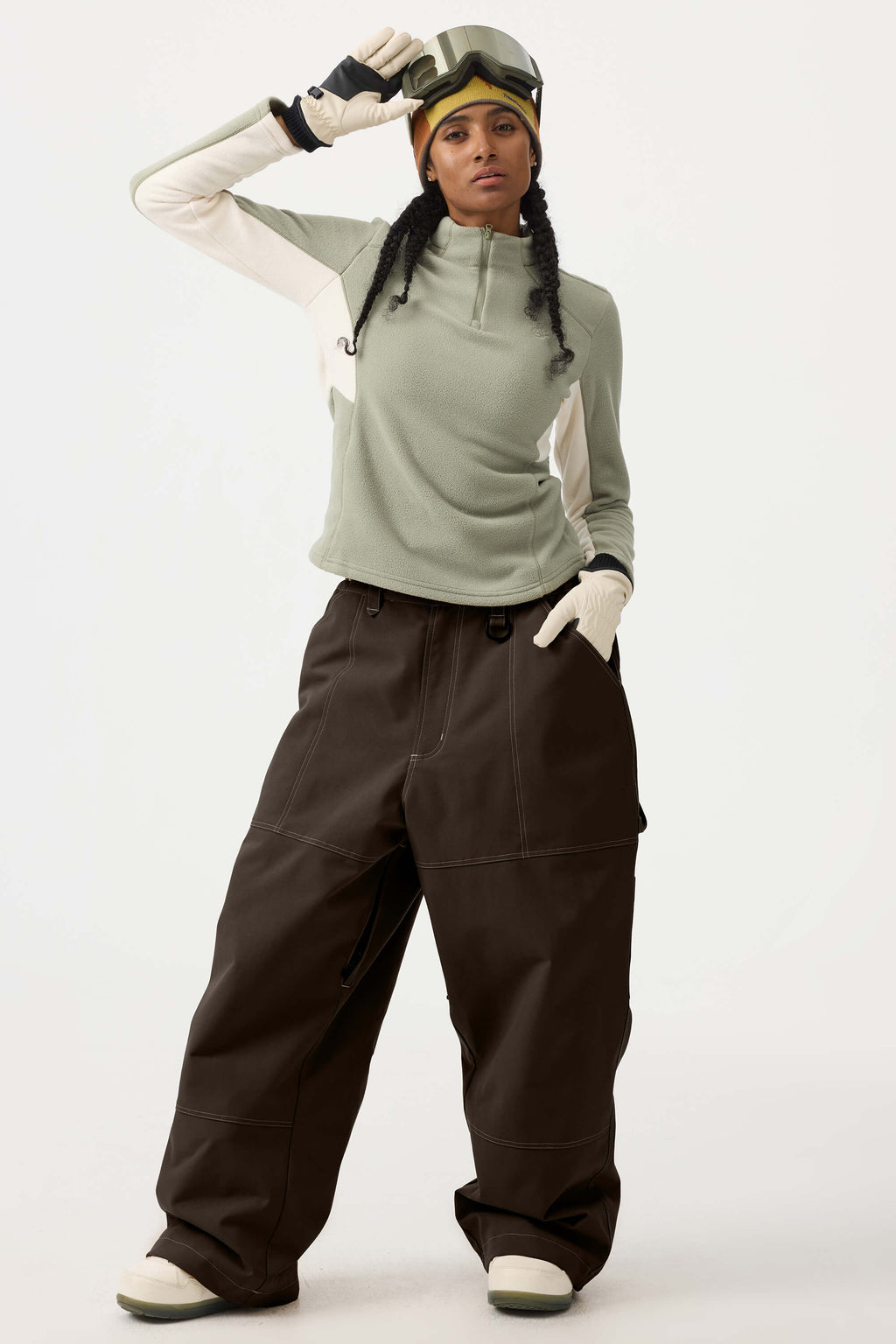 Women's Caramel Baggy Workwear Ski Pants Oxford Snow Pants