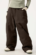 Women's Dark Brown Baggy Workwear Ski Pants Oxford Snow Pants